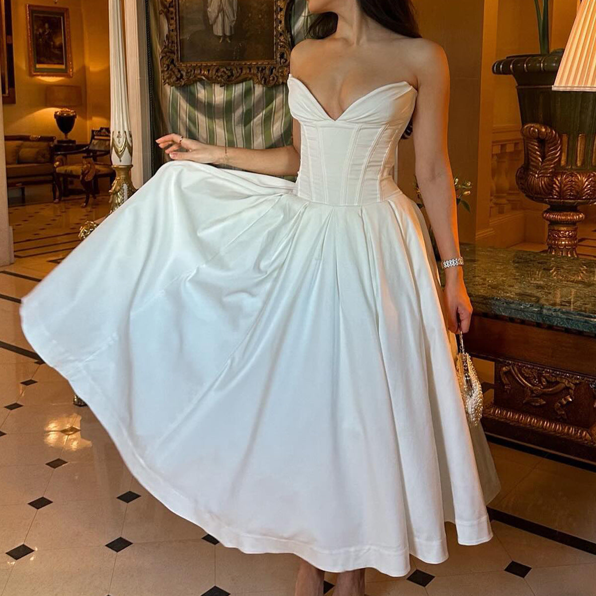 Strapless Sweetheart Corset Midi Dress 2