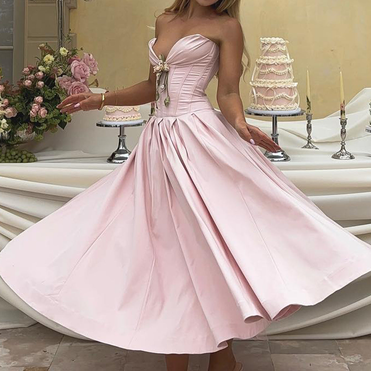 Strapless Sweetheart Corset Midi Dress 6