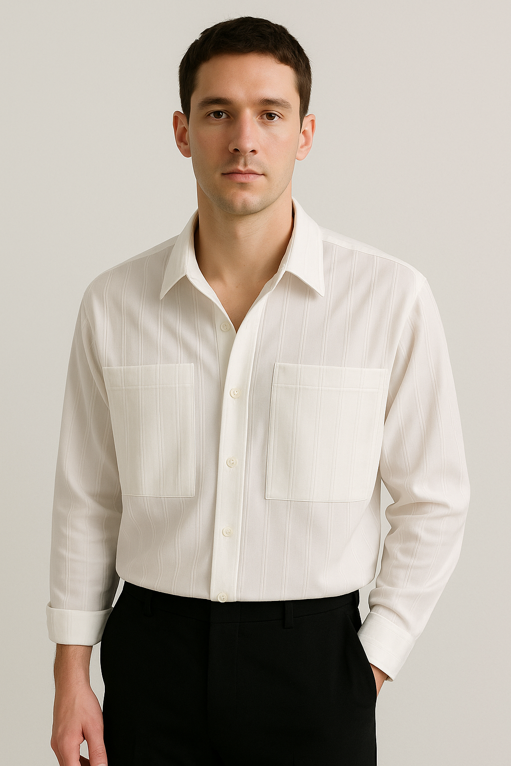 Striped Long Sleeve Shirt | Relaxed Fit with Stylish Chest Pockets 1