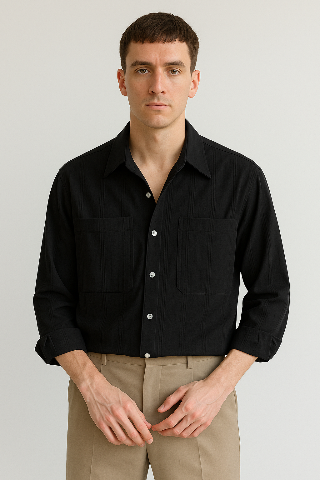 Striped Long Sleeve Shirt | Relaxed Fit with Stylish Chest Pockets 2