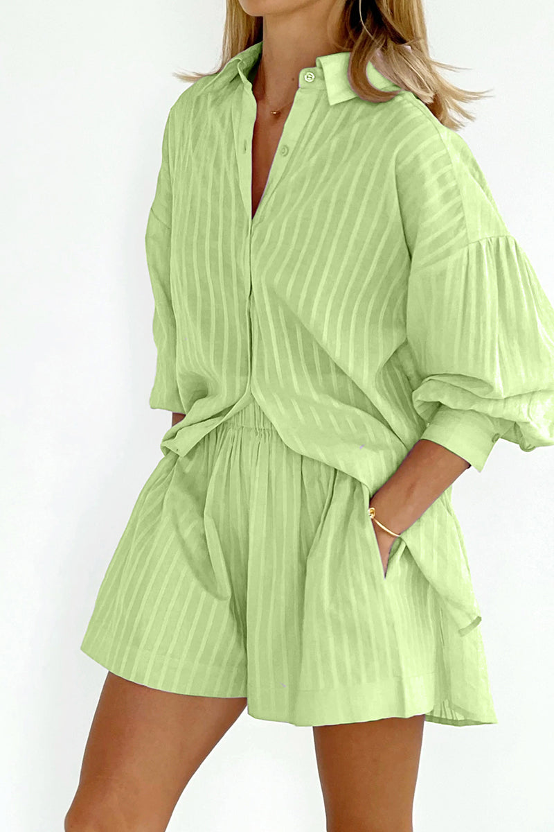 Striped Shorts & Loose Blouse Set 7
