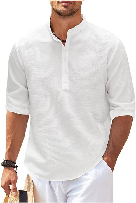 Stylish Men's Shirt | Roll-Up Sleeves with Stand Collar & Check Pattern 4