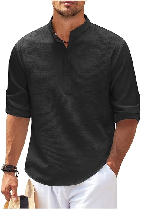 Stylish Men's Shirt | Roll-Up Sleeves with Stand Collar & Check Pattern 5
