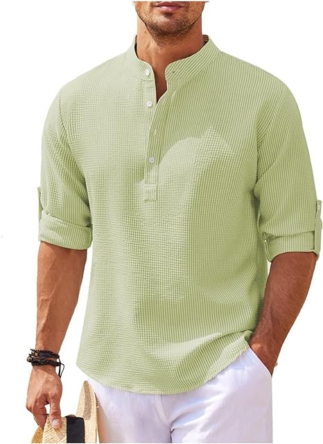 Stylish Men's Shirt | Roll-Up Sleeves with Stand Collar & Check Pattern 6