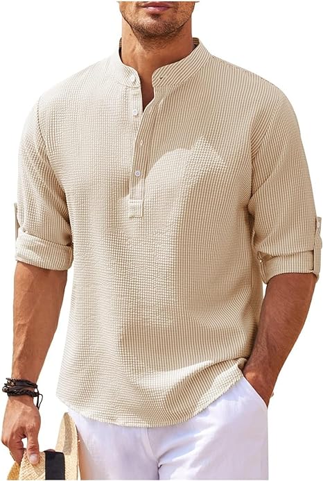 Stylish Men's Shirt | Roll-Up Sleeves with Stand Collar & Check Pattern 7