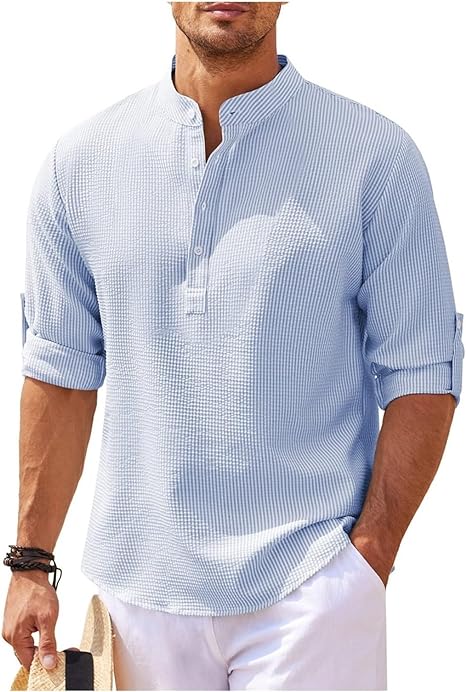 Stylish Men's Shirt | Roll-Up Sleeves with Stand Collar & Check Pattern 8