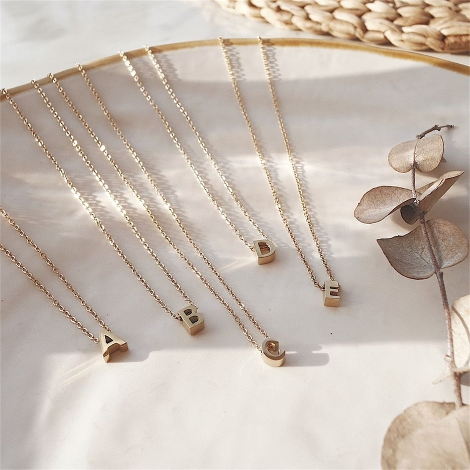 Tiny Initial Necklace | Customizable Stainless Steel Charm on Dainty Chain 3
