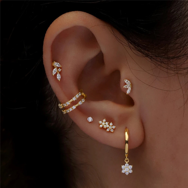 Trio Flat Back Diamond Studs | Nature-Inspired Petal Design with Hypoallergenic Comfort 2