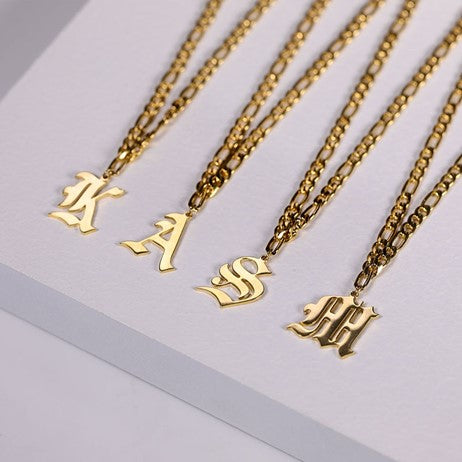 Vintage English Letter Necklace | Lightweight Chunky Chain with Custom Initial 1