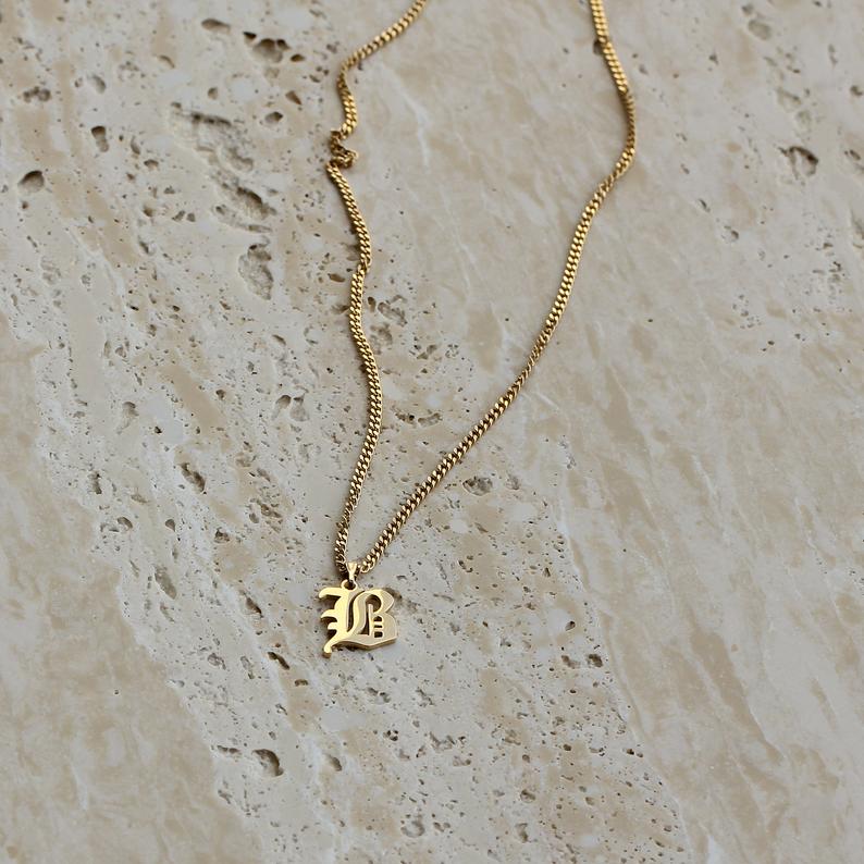 Vintage English Letter Necklace | Lightweight Chunky Chain with Custom Initial 3