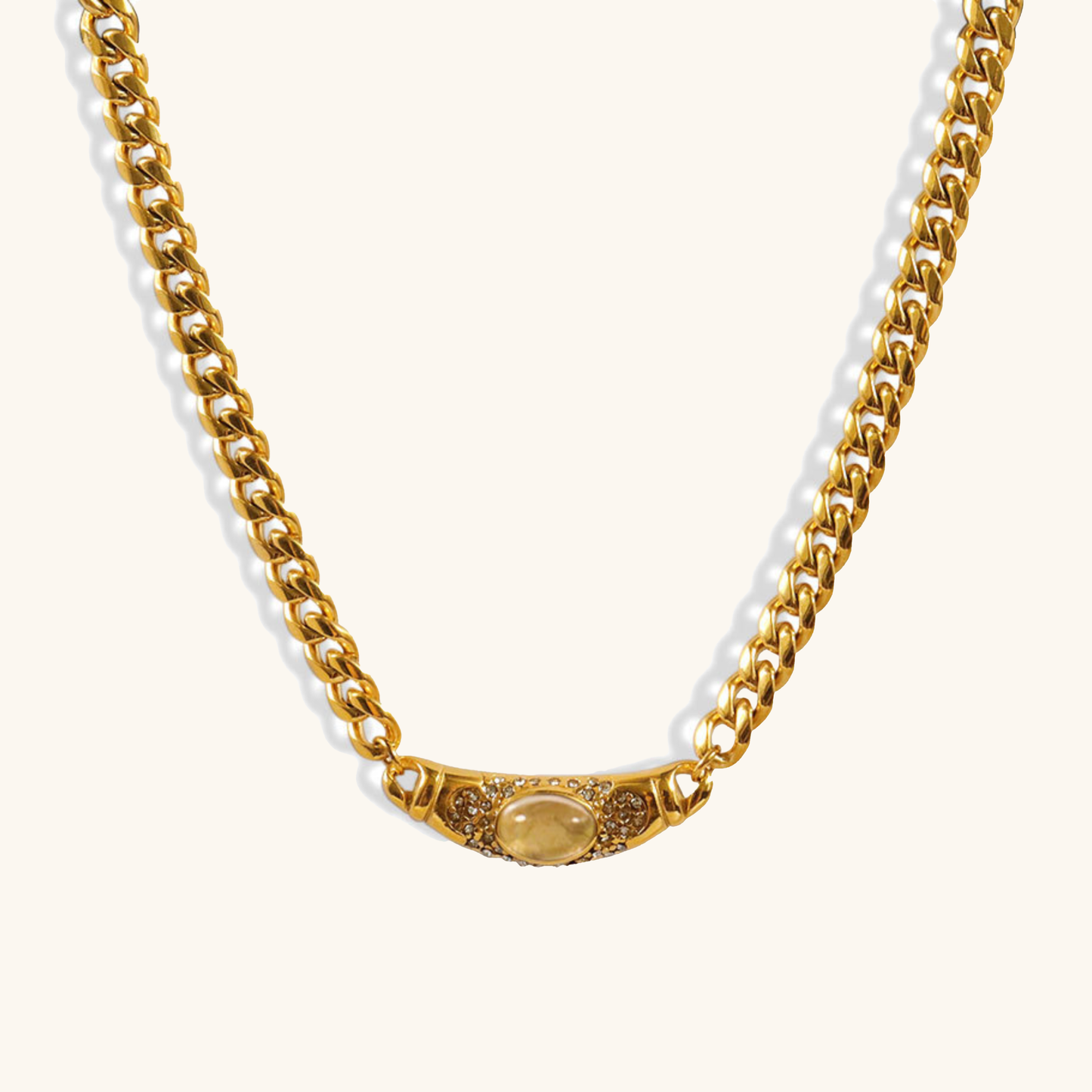 Vintage Necklace | 18K Waterproof Gold with Gemstone Simulant Pendant 8