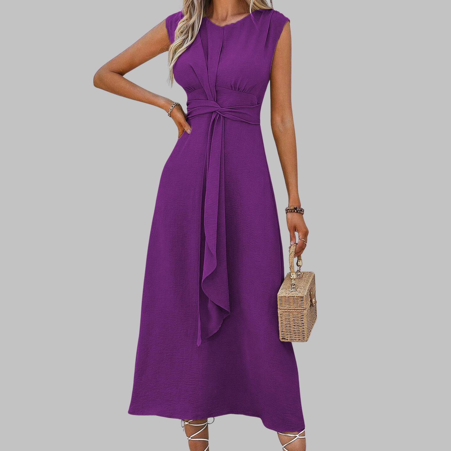 Elegant A-Line Midi Dress | Sleeveless Chic Silhouette - View 9