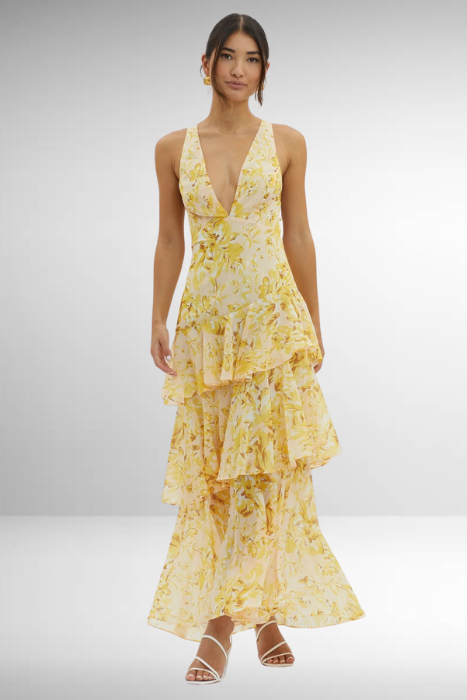 Tiered V-Neck Maxi Dress | Elegant Flowing Summer Silhouette - View 9
