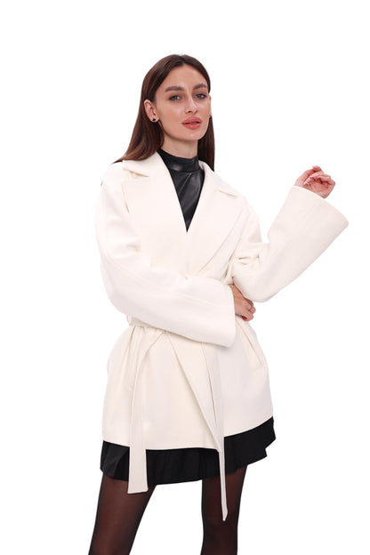 Astoria Midi Cashmere Wool Blend Coat in Ivory