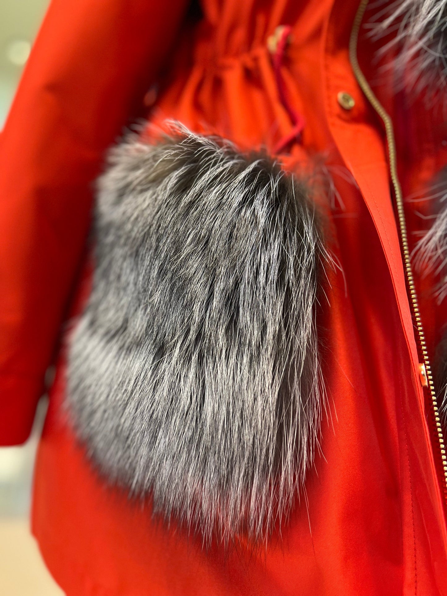 Roma Genuine Silver Fox Fur Rabbit Fur Insulated Parka in Red