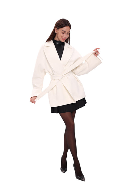 Astoria Midi Cashmere Wool Blend Coat in Ivory