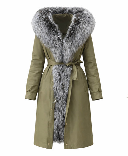 Genuine Silver Fox Fur Trim Rabbit Fur Insulated Parka