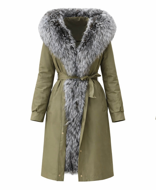 Genuine Silver Fox Fur Trim Rabbit Fur Insulated Parka