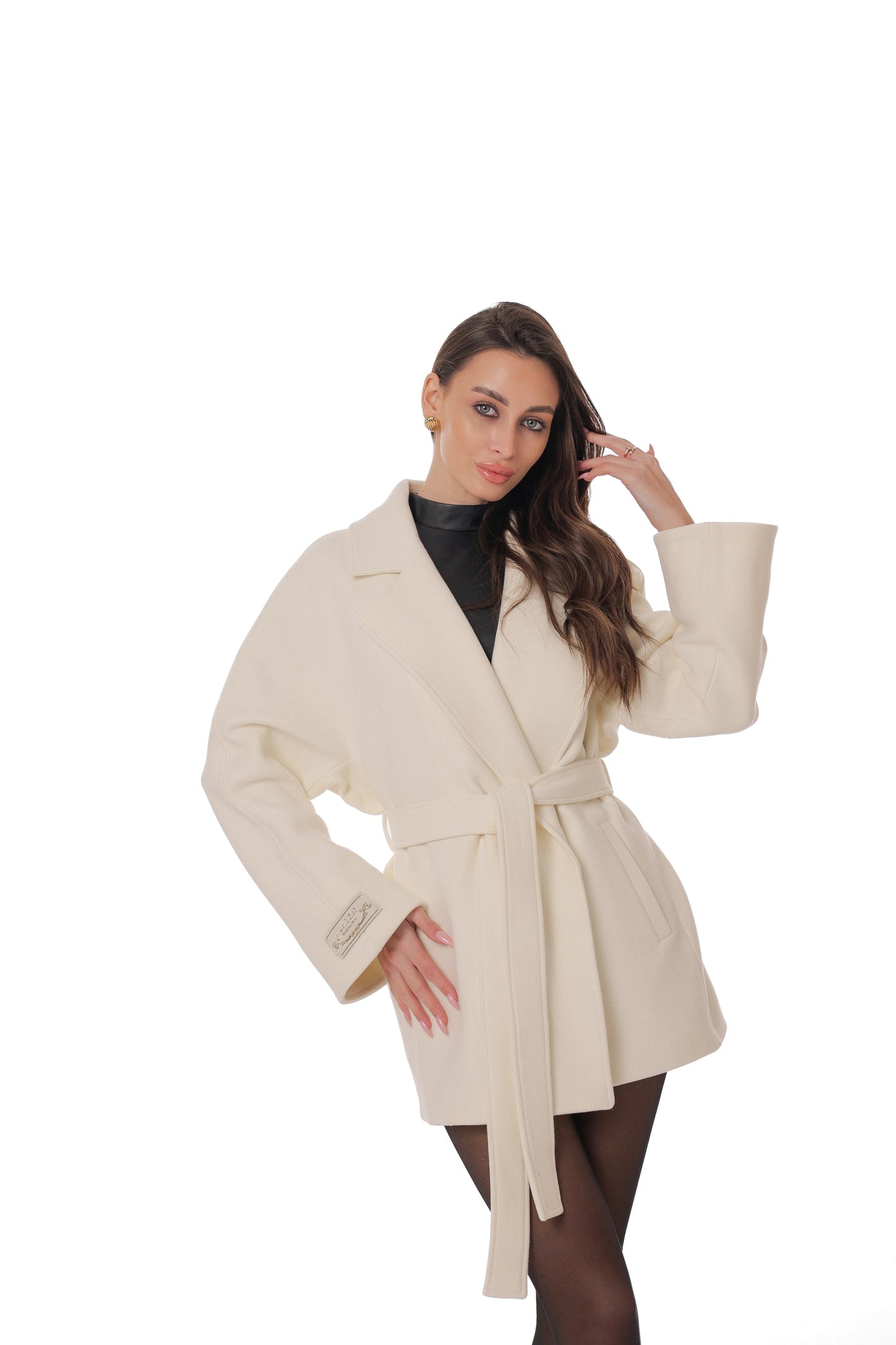 Astoria Midi Cashmere Wool Blend Coat in Ivory