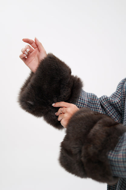Genuine Polar Fox Fur Virgin Wool Wrap Coat