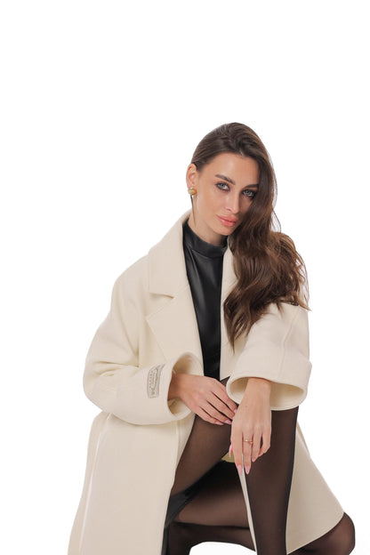 Astoria Midi Cashmere Wool Blend Coat in Ivory