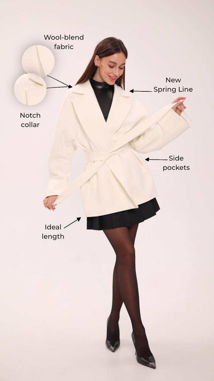 Astoria Midi Cashmere Wool Blend Coat in Ivory