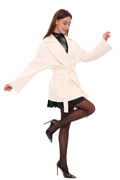 Astoria Midi Cashmere Wool Blend Coat in Ivory