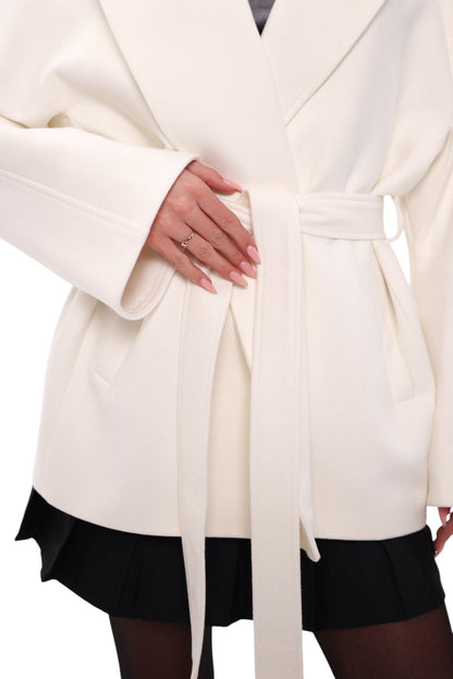 Astoria Midi Cashmere Wool Blend Coat in Ivory