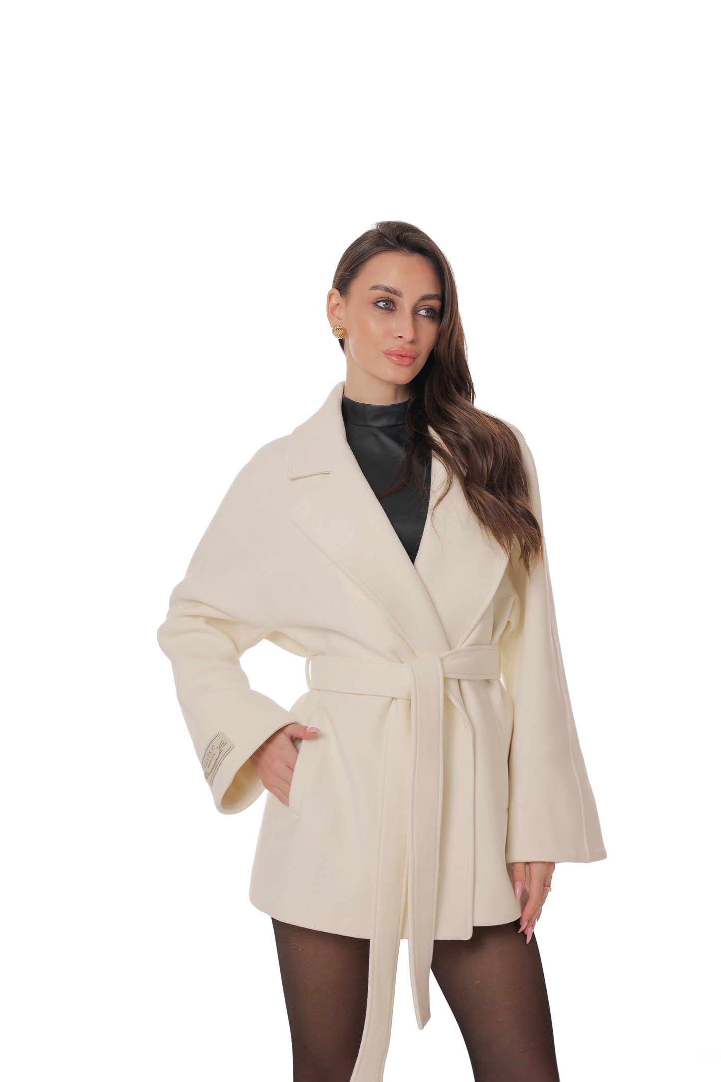 Astoria Midi Cashmere Wool Blend Coat in Ivory