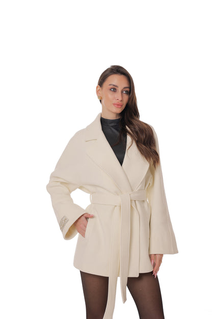 Astoria Midi Cashmere Wool Blend Coat in Ivory