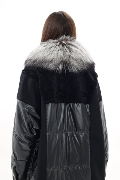 Genuine Silver Fox Fur Italian Cashmere Wool Freudenberg Comfortemp® Coat