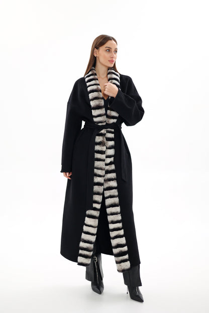 Genuine French Orylag Fur Italian Cashmere Wool Coat