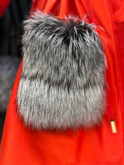 Roma Genuine Silver Fox Fur Rabbit Fur Insulated Parka in Red