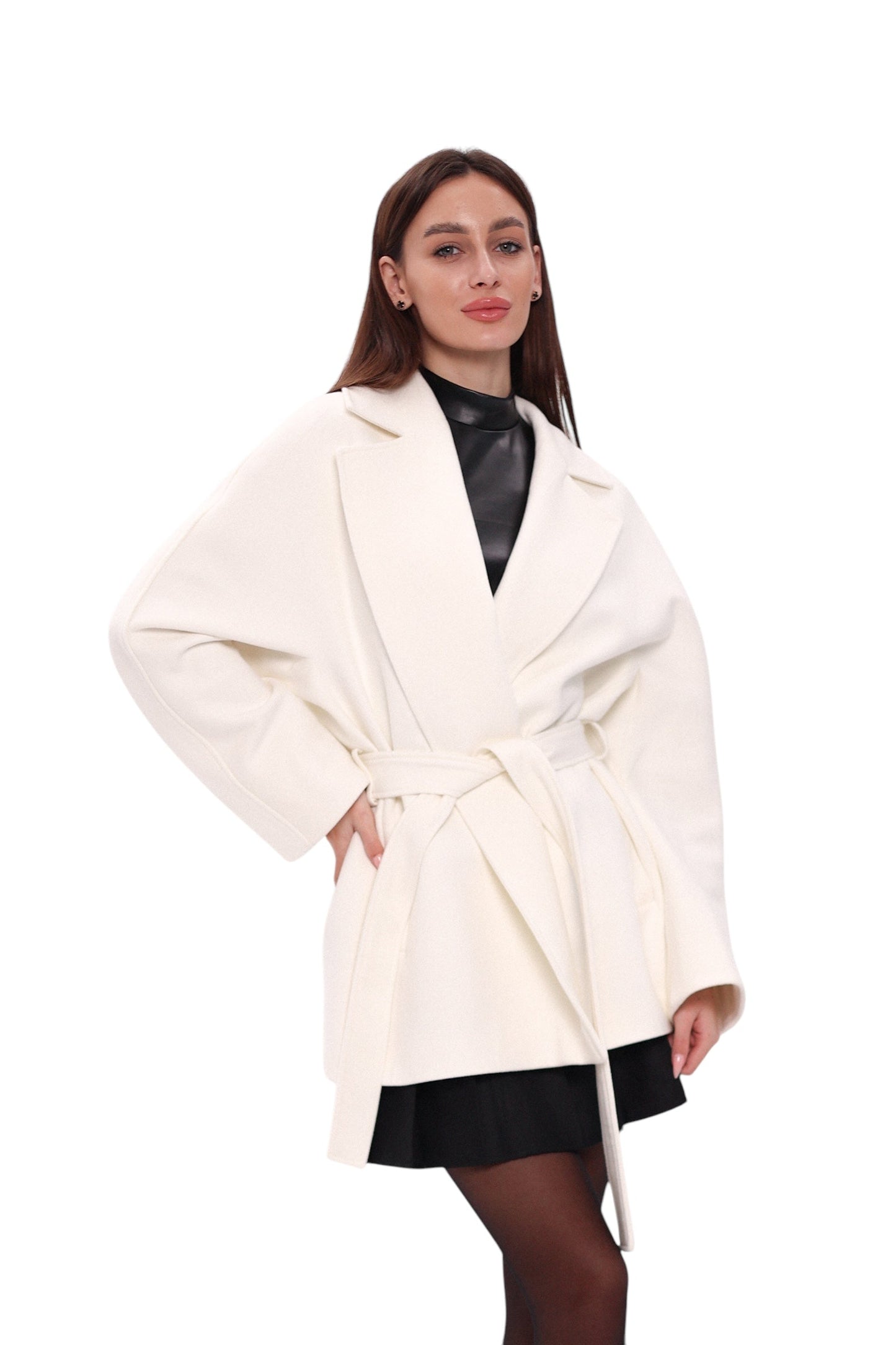 Astoria Midi Cashmere Wool Blend Coat in Ivory