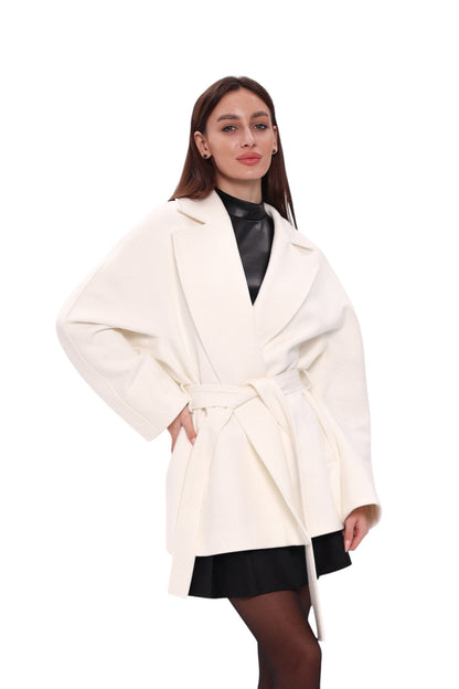 Astoria Midi Cashmere Wool Blend Coat in Ivory