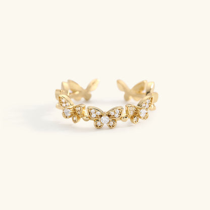 Adjustable Gold Butterfly Ring | Waterproof with Diamond Simulants 0