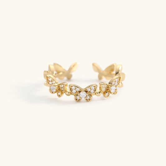 Adjustable Gold Butterfly Ring | Waterproof with Diamond Simulants 0