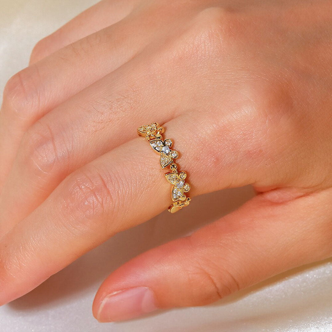 Adjustable Gold Butterfly Ring | Waterproof with Diamond Simulants 2