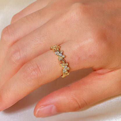 Adjustable Gold Butterfly Ring | Waterproof with Diamond Simulants 2