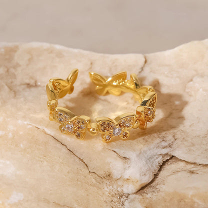 Adjustable Gold Butterfly Ring | Waterproof with Diamond Simulants 3