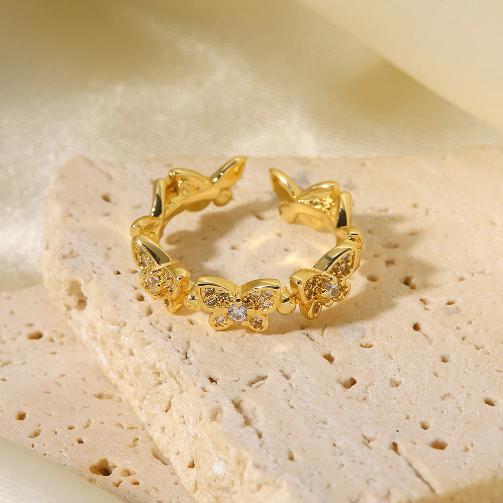 Adjustable Gold Butterfly Ring | Waterproof with Diamond Simulants 4