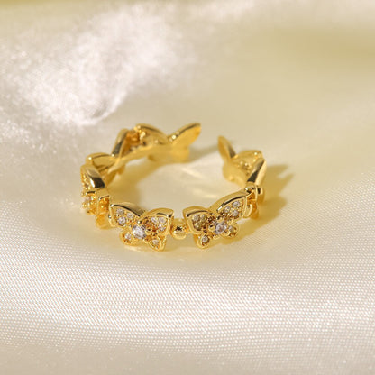 Adjustable Gold Butterfly Ring | Waterproof with Diamond Simulants 5