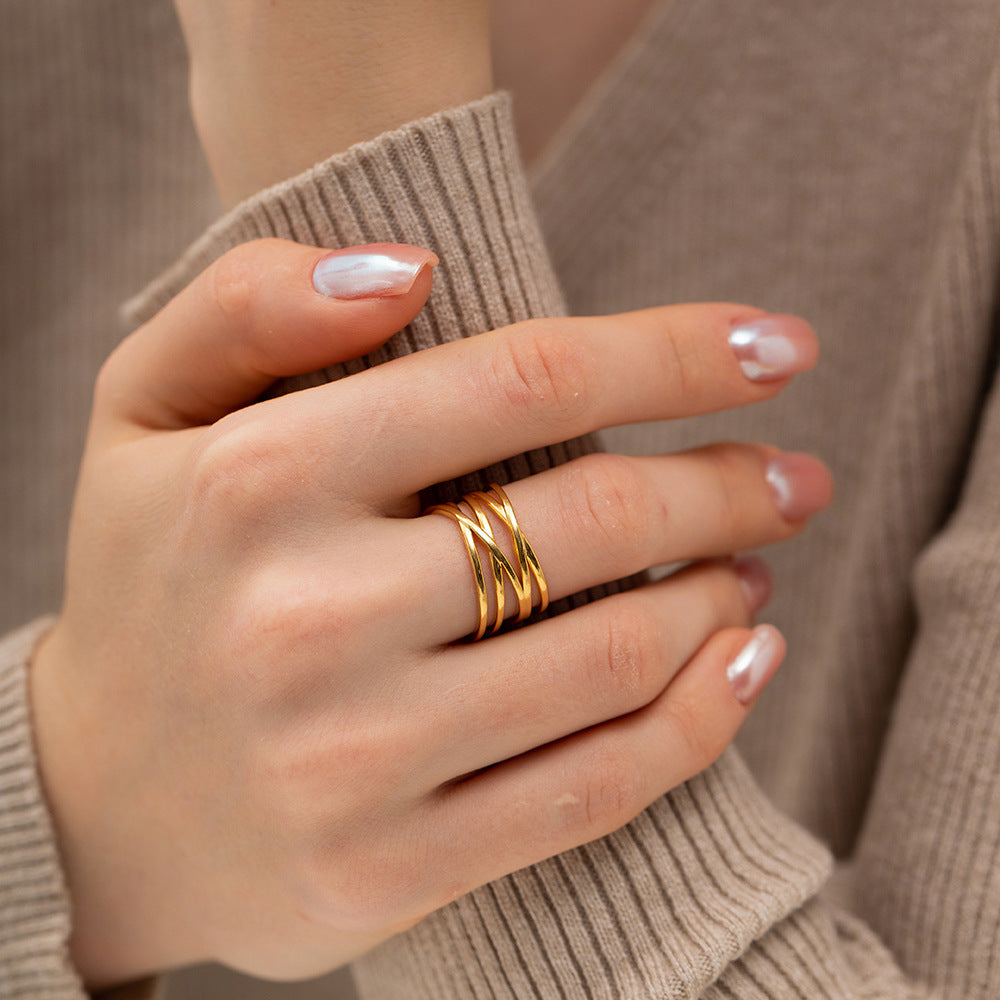 Adjustable River Gold Ring | 18k Gold Plated, Hypoallergenic Design 1