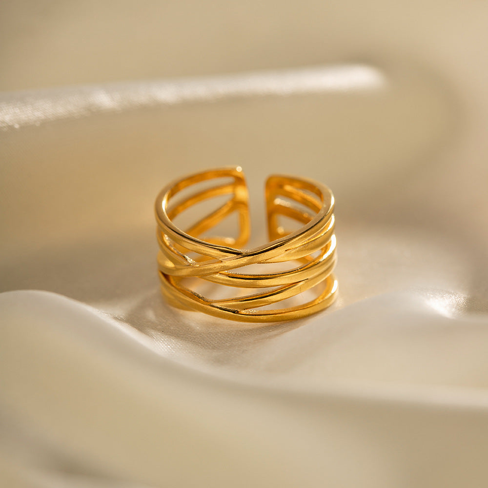 Adjustable River Gold Ring | 18k Gold Plated, Hypoallergenic Design 2