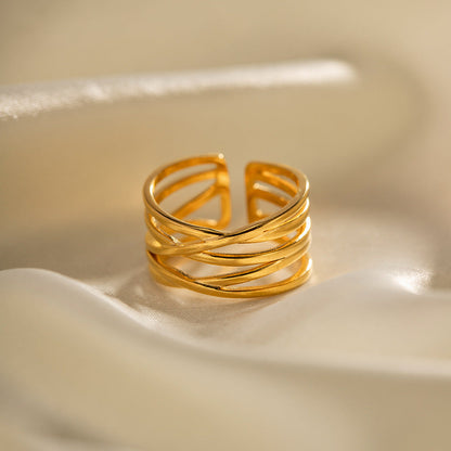 Adjustable River Gold Ring | 18k Gold Plated, Hypoallergenic Design 2