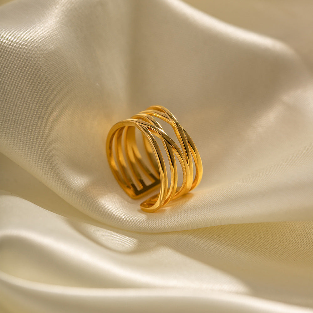 Adjustable River Gold Ring | 18k Gold Plated, Hypoallergenic Design 3