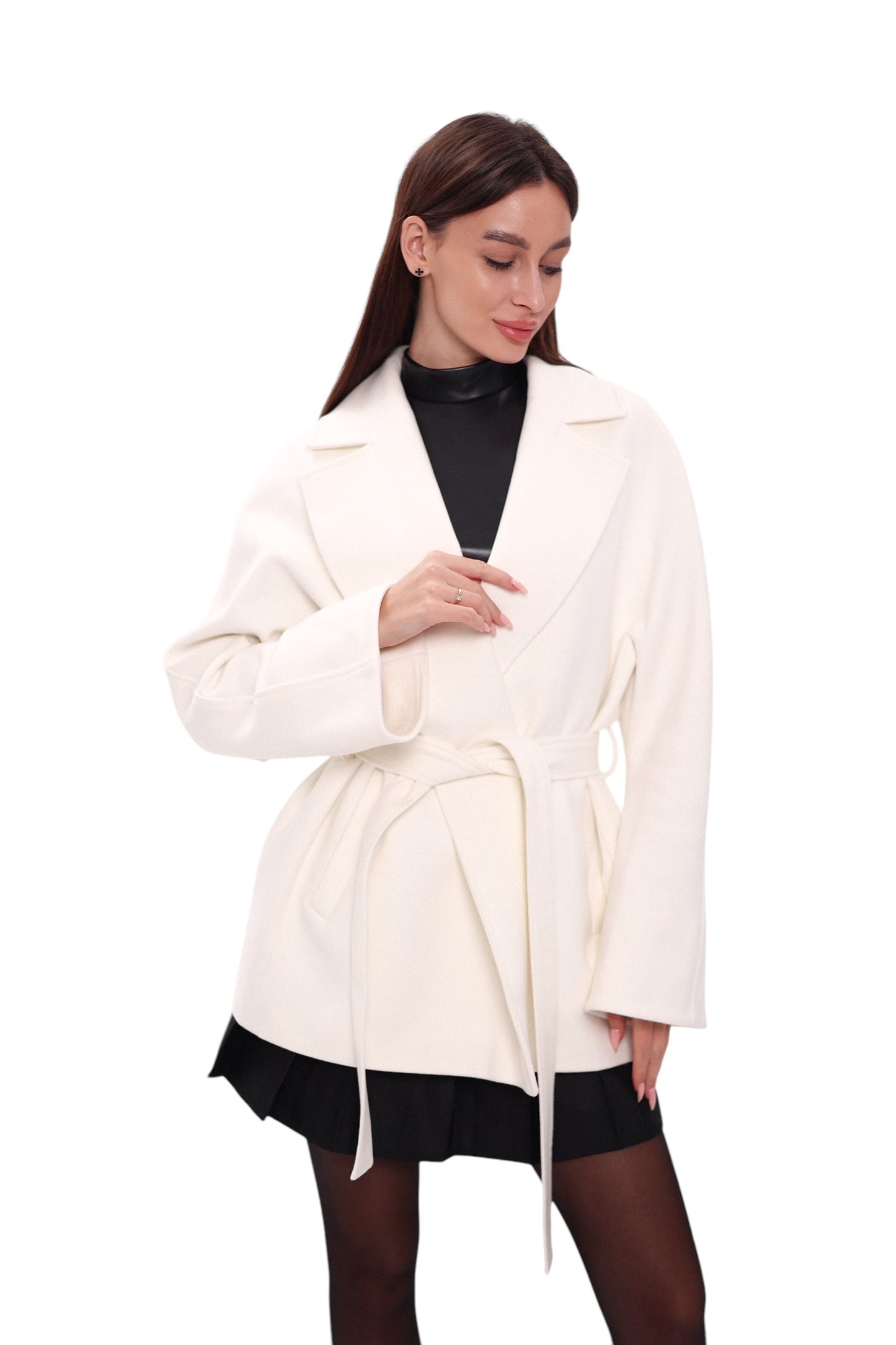 Astoria Midi Cashmere Wool Blend Coat in Ivory