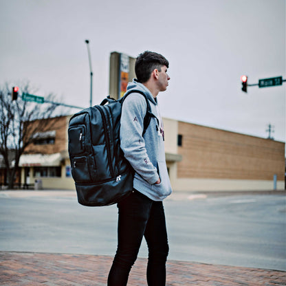 Zwarte leren XL Signature tas set (XL Signature rugzak en duffeltas)