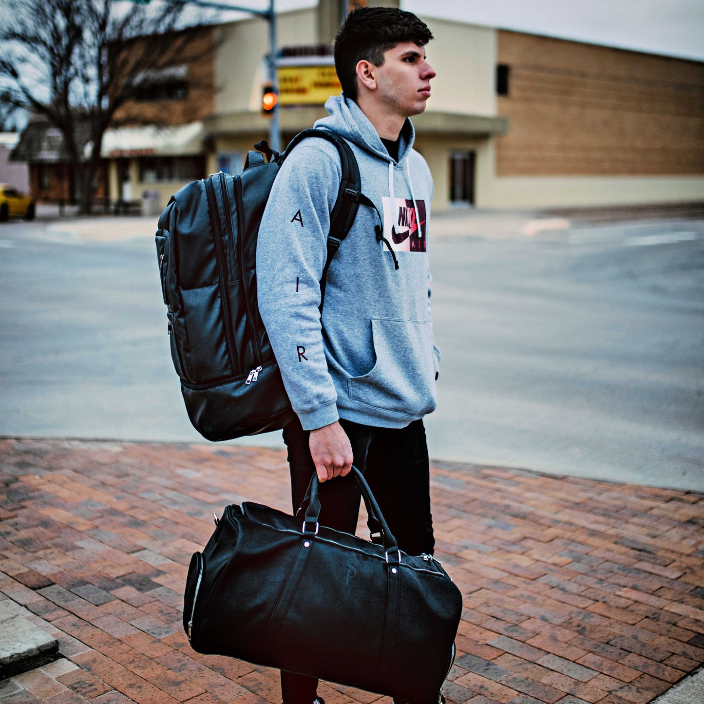 Zwarte leren XL Signature tas set (XL Signature rugzak en duffeltas)
