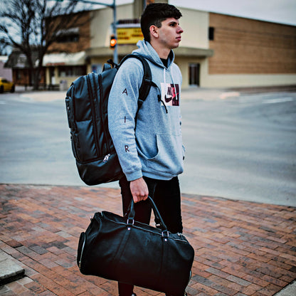 Zwarte leren XL Signature tas set (XL Signature rugzak en duffeltas)